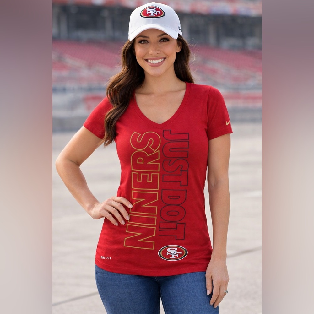 🔥 Nike San Francisco 49ers Women’s Dri-FIT Tee – Red V-Neck